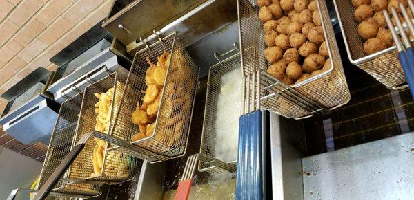 Hush puppies and shrimp  ready to eat