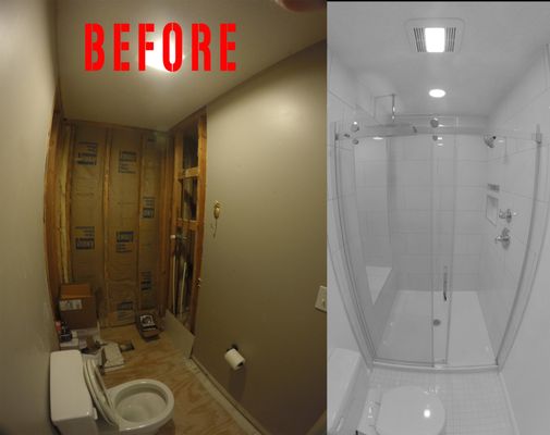 Before and after of a master shower remodel we just finished!