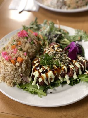 Seared Cajun Ahi with fried rice.