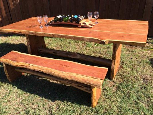 Cedar slab table and bench