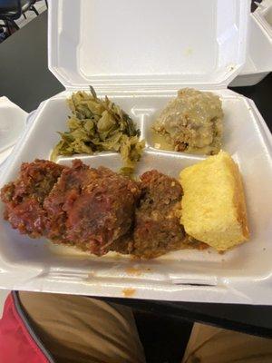 Meatloaf cornbread cabbage dressing and gravy