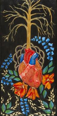 "rooted in heart" by Georgia Gresh, mixed-media on canvas with barn wood frame. $1,250