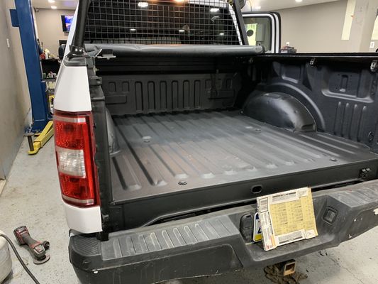 Bed liner that we fix it all technician sprayed on pickup truck for customer