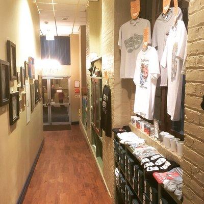 Hallway of merchandise available for purchase