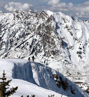 Taking a look at Alta's main chute with my son.