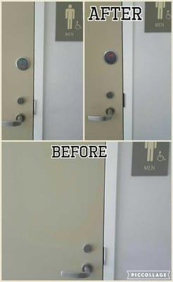 occupied - vacant deadbolt installed on a commercial  restroom door in a restaurant in Potomac MD - by Locksmith Squad