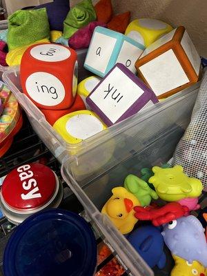 "Manipulatives" or as the kids say "TOYS"!!!! We love making sure each lesson is multi-sensory and fun.