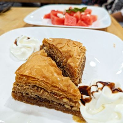 Baklava and watermelon  salad