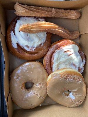 Cinnamon Roll Doughnuts, Maple Doughnuts, Churros