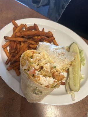 Chicken wrap with sweet potato fries