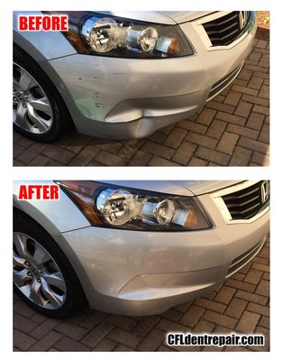 Honda Accord plastic bumper repaired using The Paintless Dent Removal Method. CFLdentrepair.com