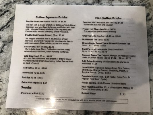 A Latté Love Coffee House: Menu