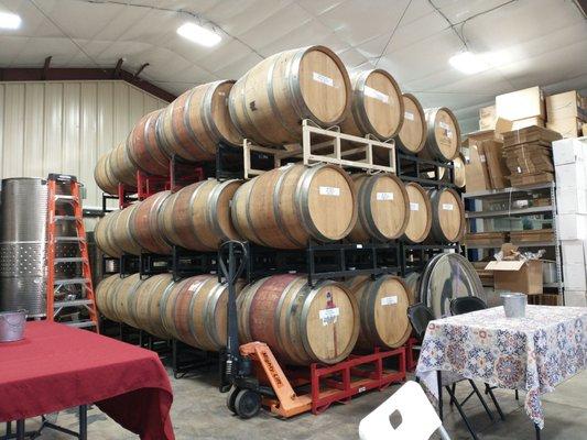 Barrels in the tasting space