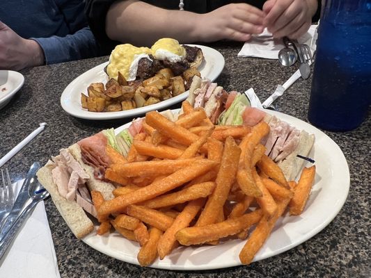 Turkey club with sweet potato fries