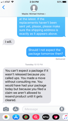 The text sent to me by the store employee.