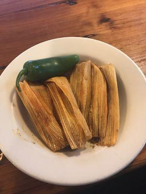 Fresh Hot Tamales in the corn shuck.