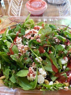 The Stephanie Salad was a restaurant quality serving of fresh arugula, crushed walnuts, dried cranberries, feta cheese with a vinaigrette.