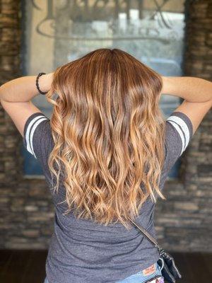 Sunset colors balayage with teasy lights