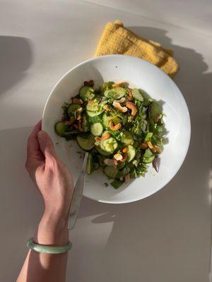 Cucumber larb salad with chili lime dressing