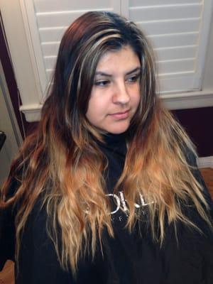 Corrective color for a balayage and ombré  look. This is the before