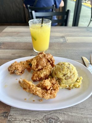 Fried chicken tenders and mashed potatoes