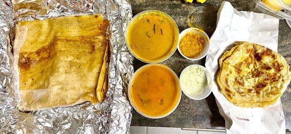 The spread: Dosa + Egg Masala Parotta