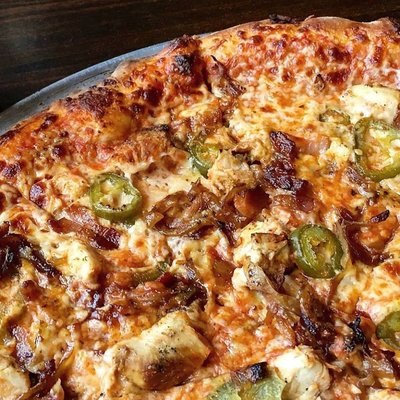 Chicken, Bacon, Jalapeno & Honey Mustard Pizza.