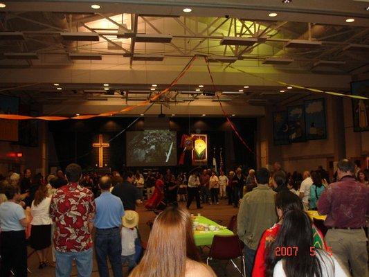 Fellowship and worship in a contemporary setting.