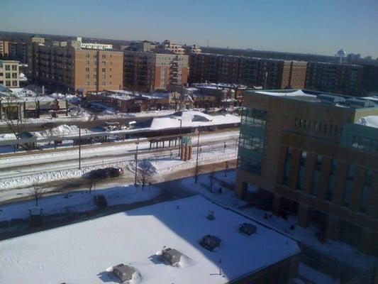 The Des Plaines Metra Station from a far.