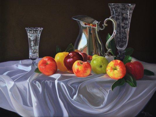 Elayne Kuehler, Apples, Silver and Satin