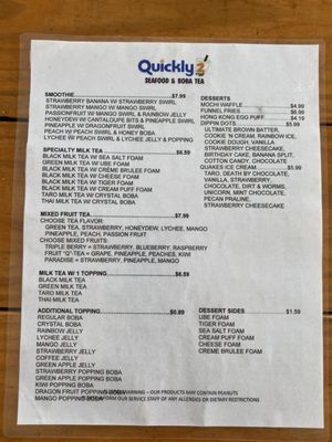 Menu - back page