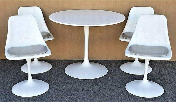 5 Piece Vintage MCM KNOLL EERO SAARINEN Style Tulip Swivel Dining Table & Chairs