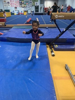 2 year old is having fun at the gymnastics