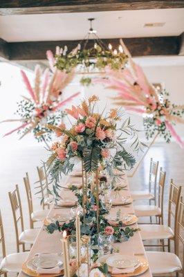 Reception area. Florals by Fauxtastic Floral Creations. Linens&Decor by Grand Events and Party Planners.