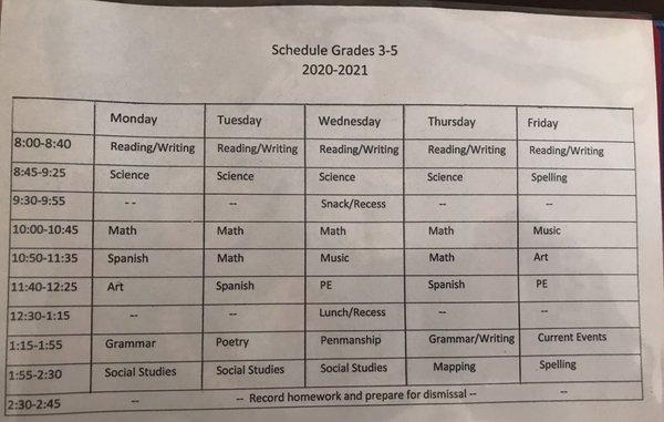 What an amazing schedule for young students that you would not see at a public school!