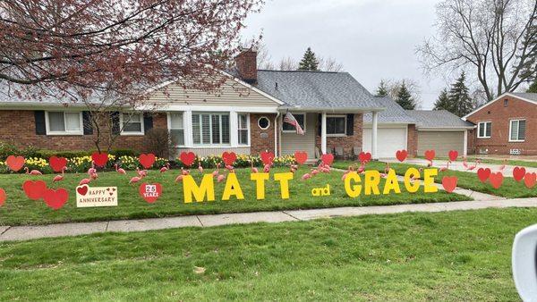 Absolutely loved it! Hearts, flamingos signs in our yard.