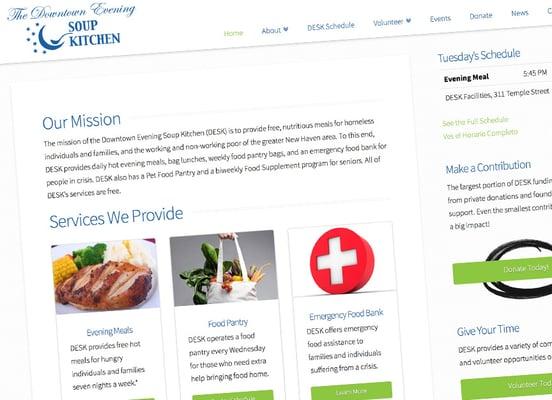 Website design for the Downtown Evening Soup Kitchen in New Haven, CT. View online at http://downtowneveningsoupkitchen.com.