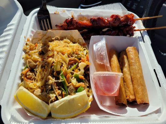 Combo - lumpia, pancit, BBQ pork