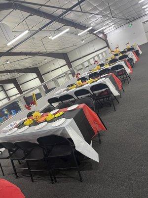 Second story viewing deck set up for a birthday party