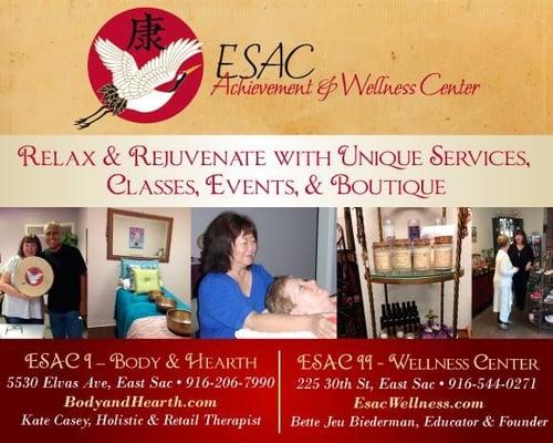 Living Reiki is part of ESAC I - Body & Hearth at Elvas & F, and ESAC II Wellness Center at 225 30th St, Sacramento.  Beautiful ad by Jill.