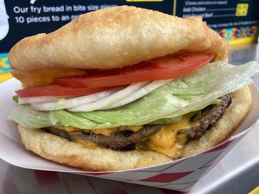 Frybread Burger by Little Wolf Frybread @ Eastport Food Carts 97226