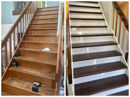 Before and after staircase restoration