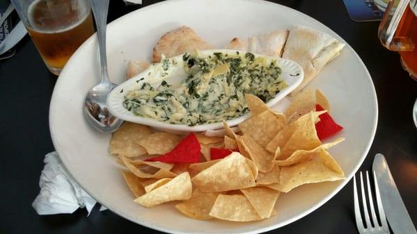 Spinach artichoke dip with chips and pita bread.  Pretty good!