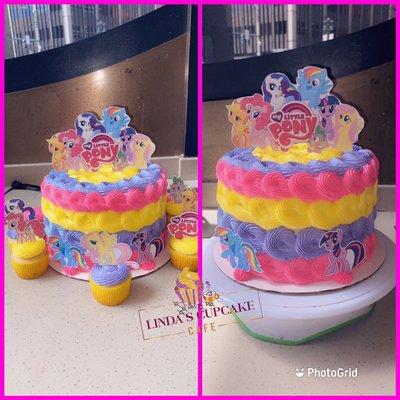 My little pony 8'inch cake and matching cupcakes