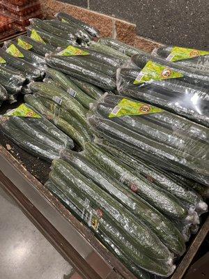 Plastic covering on plastic covered cucumbers.