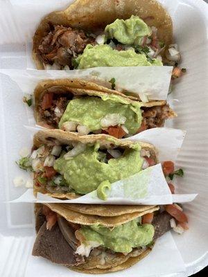 2 birria tacos ($4.99 for both), 1 cabeza ($2.99) and 1 lengua taco ($3.99)