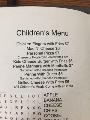 Children's menu for restaurant