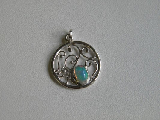 Sterling and Ethiopian opal filigree pendant handmade by Gay Touma