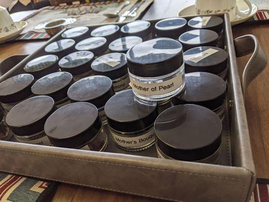 The server brings you a tray with samples of all their teas to help you with your decision of which tea to order.