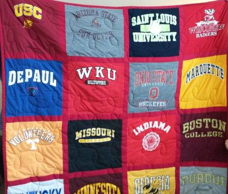 4 by 4 quilt made of old t-shirts